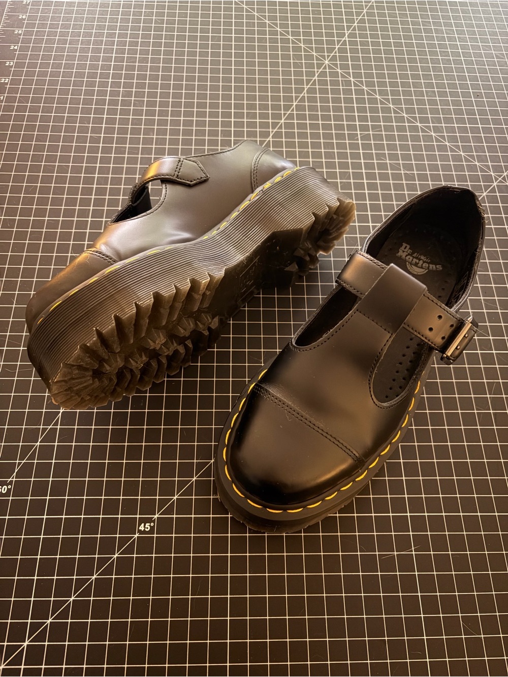 Dr. Martens Leather T-bar Mary Janes with Seam Detail